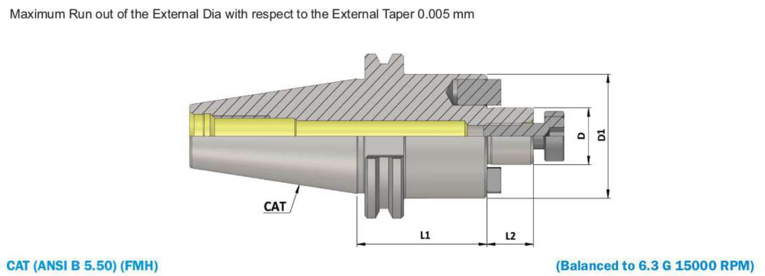 CAT40 FMH DIA 1 1/2'' - 2.0'' Face Mill Holder (Balanced to G 6.3 15000 RPM)